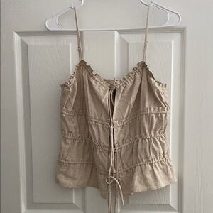 H&M linen blend tie front tank